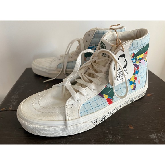 Vans Shoes - Vans Sk8-Hi Save Our Planet World Map White High Top Sneakers Womens 9 Mens 7.5
